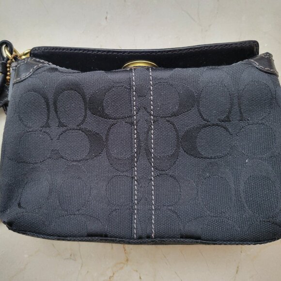 COACH Canvas Wristlet - Black w/Brass Turn Lock Closure (video incl.) - Picture 1 of 14